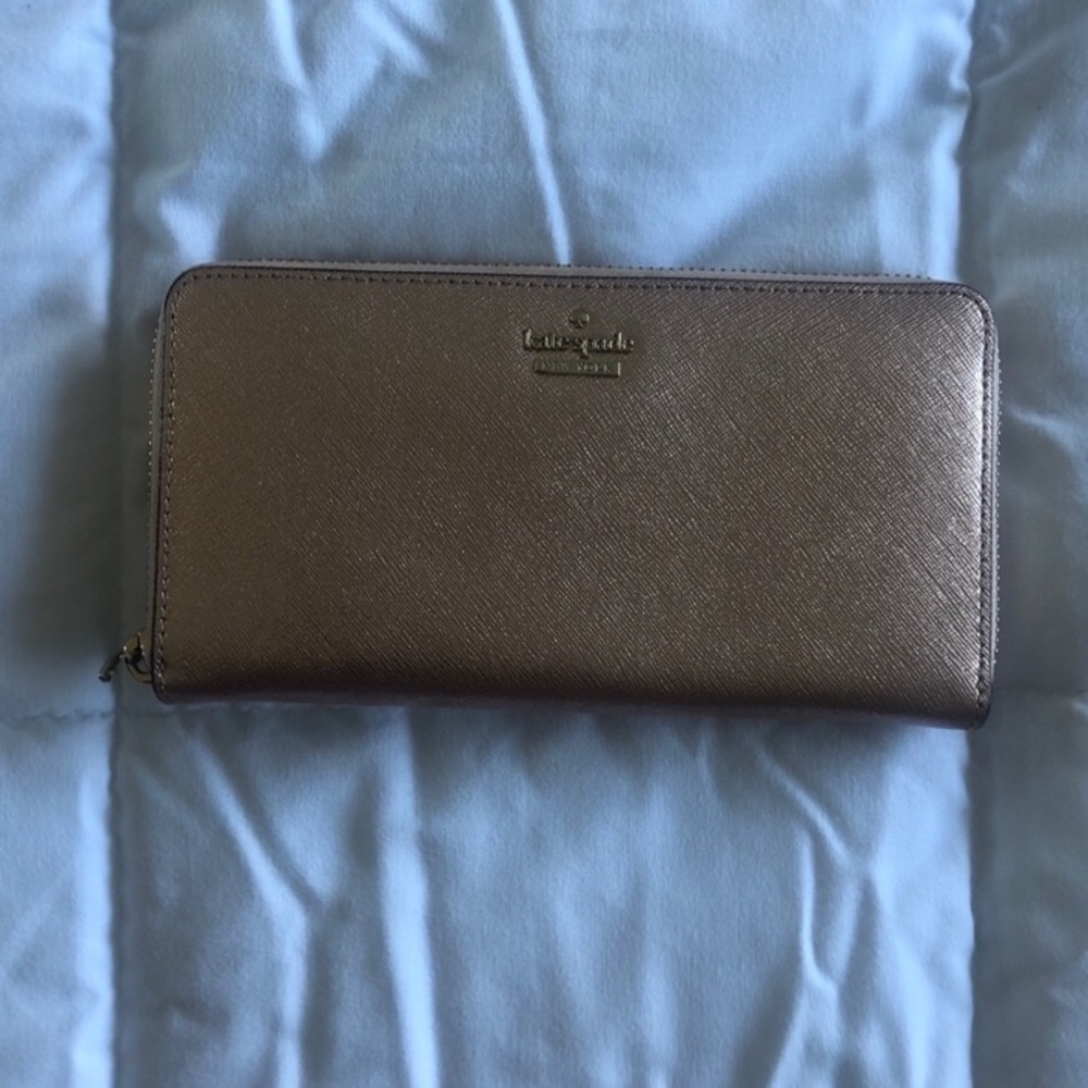 Kate Spade rose gold large trendy wallet